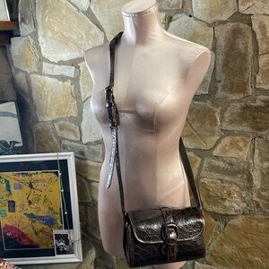 Joan & David Crocodile-Embossed Shoulder Bag